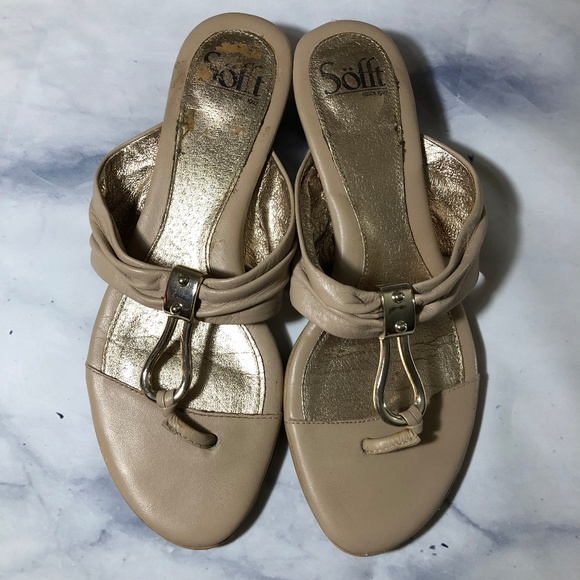 Sofft Brescia Nude Tan Block Heel Leather Sandals - Picture 5 of 8